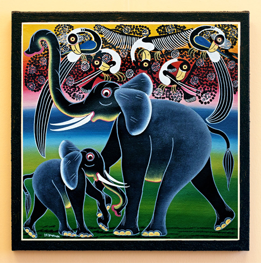 Декоративная картина Слоны и Павлины