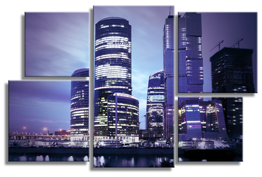 Модульная картина Полиптих «Москва-Сити ночью»